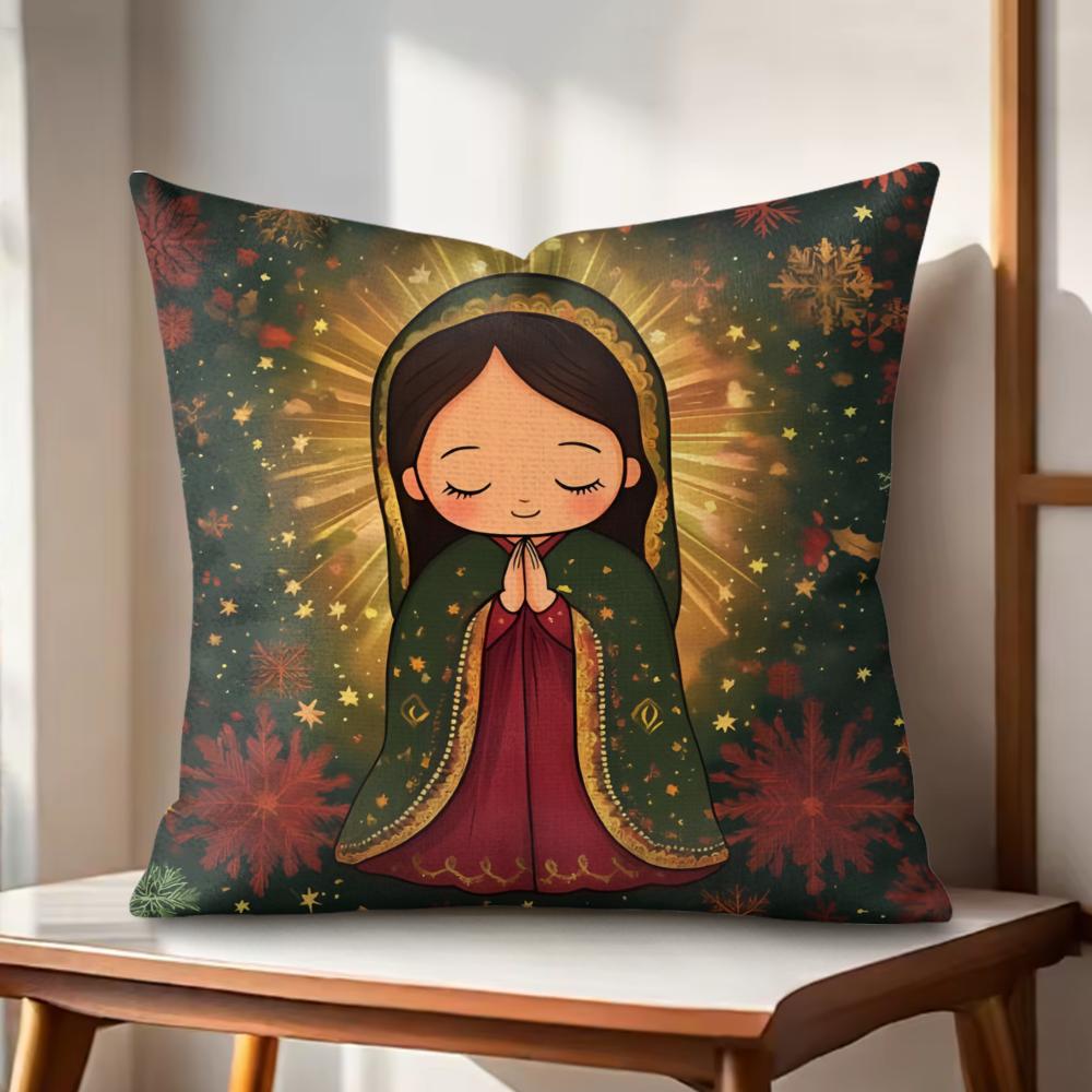 Our Lady of Guadalupe Cushion Cover Natural Linen Organic Fabric DoubleSided Printing Couch Pillow Covers Home Decor