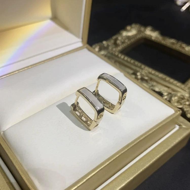 Fashion Delicate Geometric Bezel Set Hoop Earrings Silver Gold Plated Trendy Women's Jewelry for Anniversary Gift