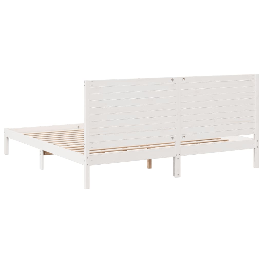 Solid Wood Bed Extra Long Without Mattress White 180 X 220 Cm