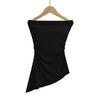 Irregular Slit Padded Bandeau Summer Top with Ruched Waist