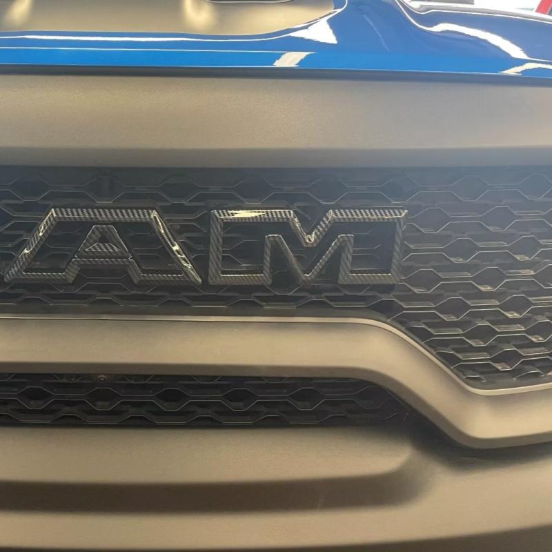 For Dodge Ram 2023-2024 ABS Front Rear Steering Wheel Emblem Black Carbon Fiber Pattern Modified Patch Decorative Frame