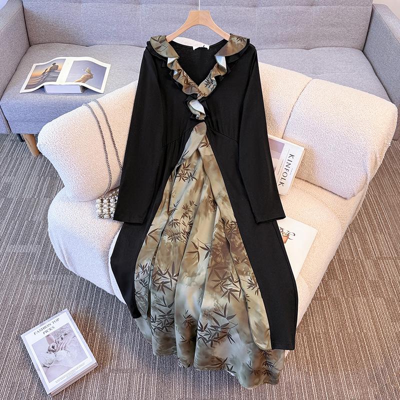 

Женское платье большого размера с эффектом двух изделий - Новый китайский национальный стиль (130-350 фунтов) для Весны и Осени. 3XL (Recommended: 160-180 jin)