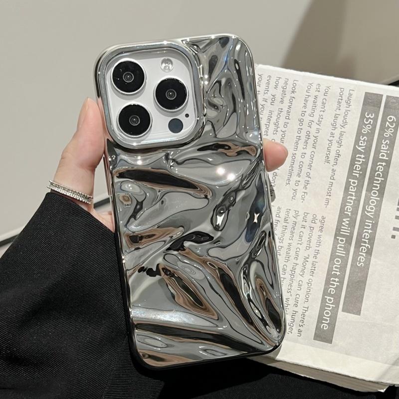 Fashion Plating Glossy Laser Wrinkle Sparkle Case For iPhone 16 15 14 13 12 11 Pro Max Plus Meteorite Texture Bumper Cover Funda