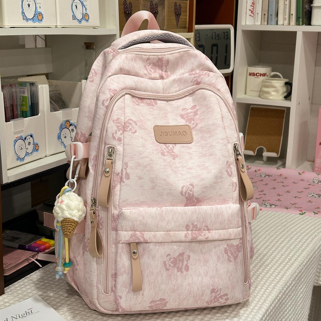 Schoolbag new Korean version ins bear printed schoolbag female high-value junior and high school students multi-compartment college style backpack