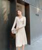 Solid Color Maternity Sweater Dress - Knit Core-Spun Yarn for Autumn/Winter