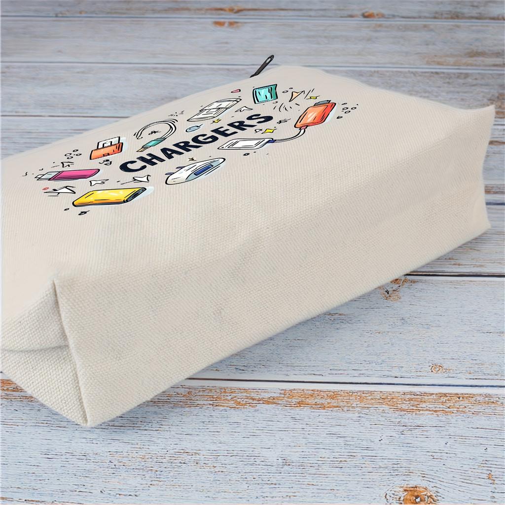 Charger Organizer Pouch Playful Charger Design Black Zipper Closure Ideal for Travel Cables & USB Storage, Unisex Adult Accessory