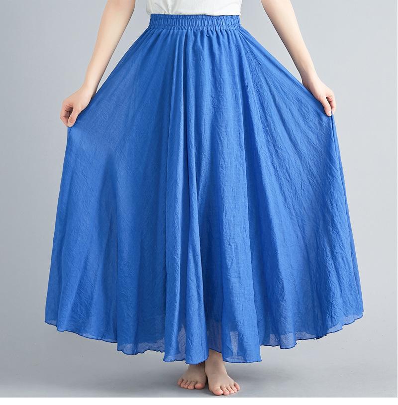 Fashion Solid Cotton Linen Women Skirts Maxi Elegant Harajuku Saia Casual Loose Long Skirt Ladies Clothes