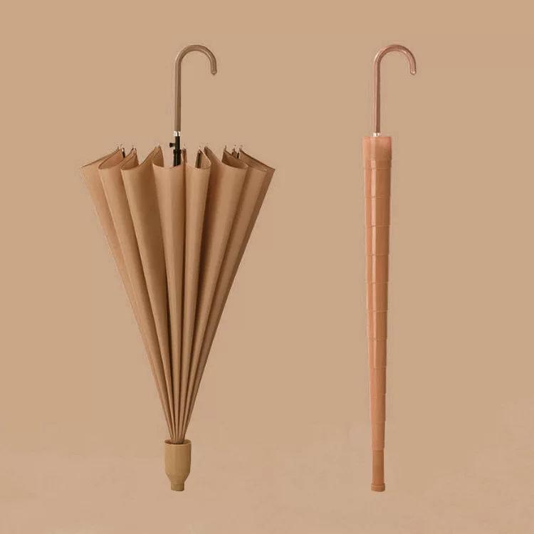 16-Rib Umbrella with Japanese-Style Fresh Design, Leather Handle, Curved Hook, Straight Pole, Large Double-Person Umbrella for Sun and Rain, Gift or