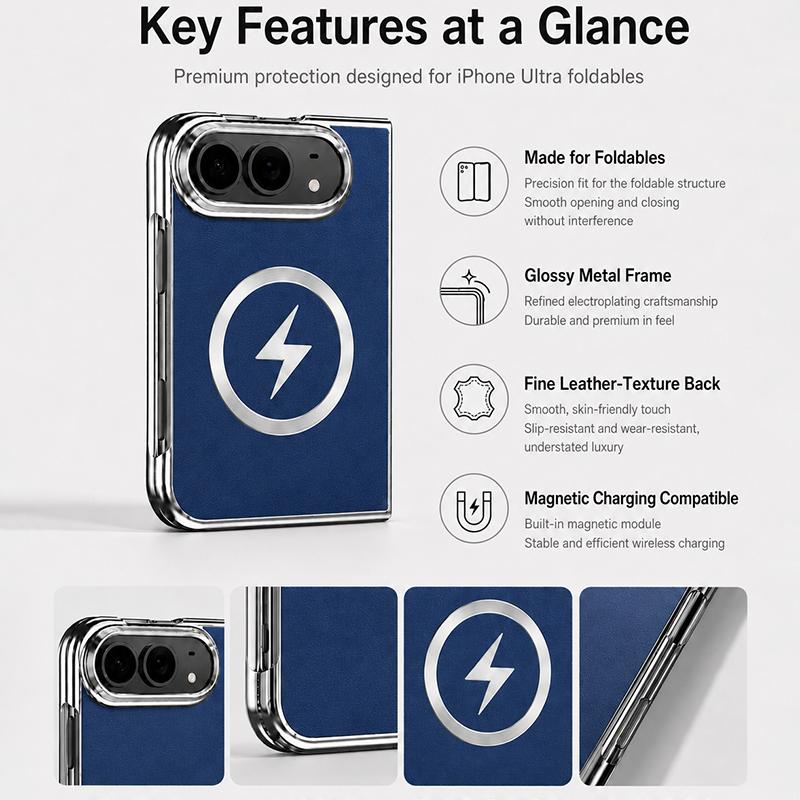 Luxury New Lightning Pattern Tempered Phone Magnetic Case For IPhone DUO 18 Fold Anti Scratch Leather Shockproof Wireless Charging Protection Cover