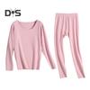 2 Pcs/Set Winter Women Thermal Underwear Set Middle-high Collar Long Sleeve Warm Thick Plush Slim Fit Elastic Lady Cold Weather Pajamas Set Homewear