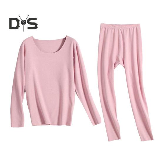 2 Pcs/Set Winter Women Thermal Underwear Set Middle-high Collar Long Sleeve Warm Thick Plush Slim Fit Elastic Lady Cold Weather Pajamas Set Homewear