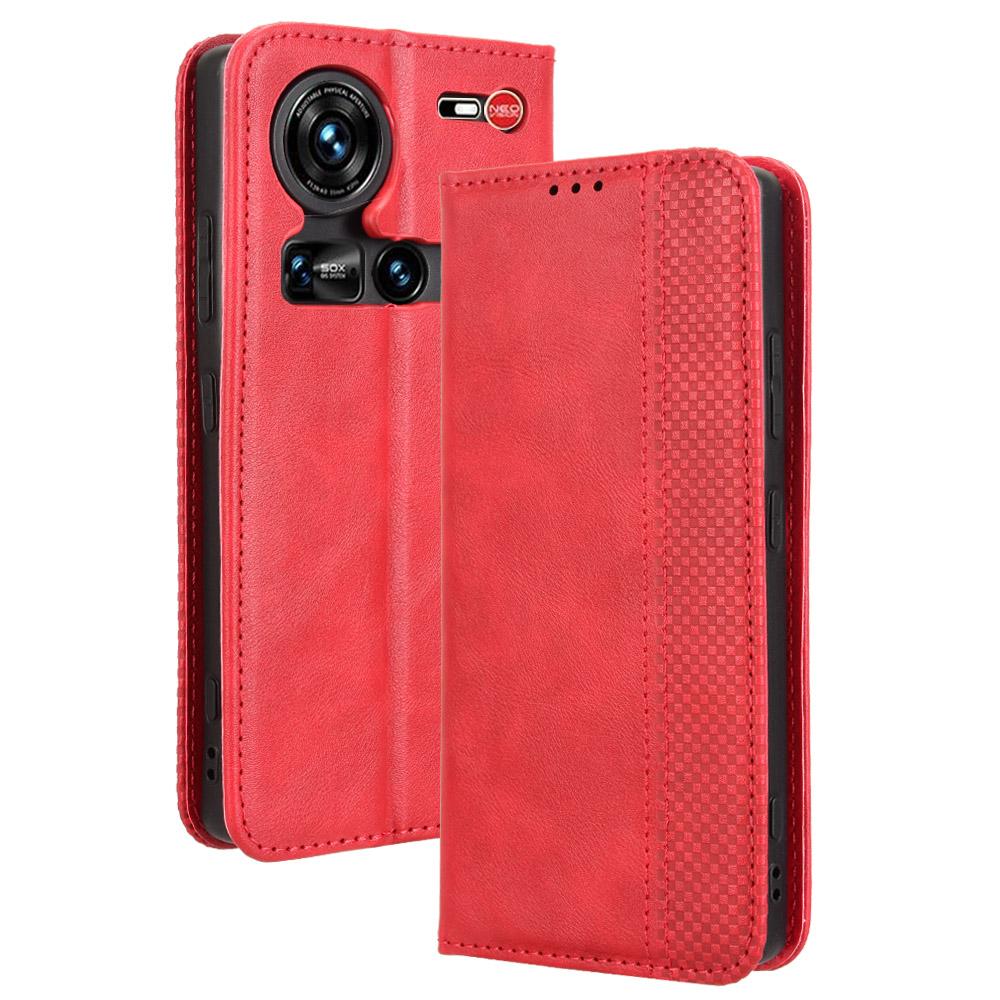 

For ZTE nubia Z70 Ultra Leather Case Wallet Stand Retro Texture Phone Cover Red