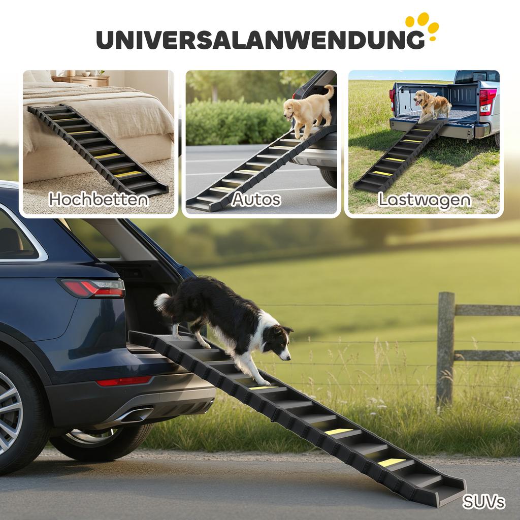 Rampa para Perros para Coche con Peldaños Antideslizantes, Escaleras para Mascotas de 10 Peldaños para que las Mascotas Accedan a Coches y Camas Altas, Negro