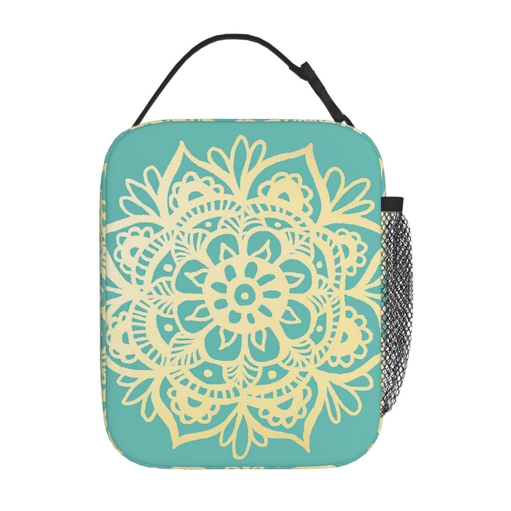 Green Bohemian Mandala Insulated Lunch Bag for Women Children Leakproof Food Boxes Thermal Lunch Box Tote