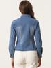 Allegra K Women's Classic Stand Collar Long Sleeve Denim Jacket with Chest Pocket, Blue, Size XL
