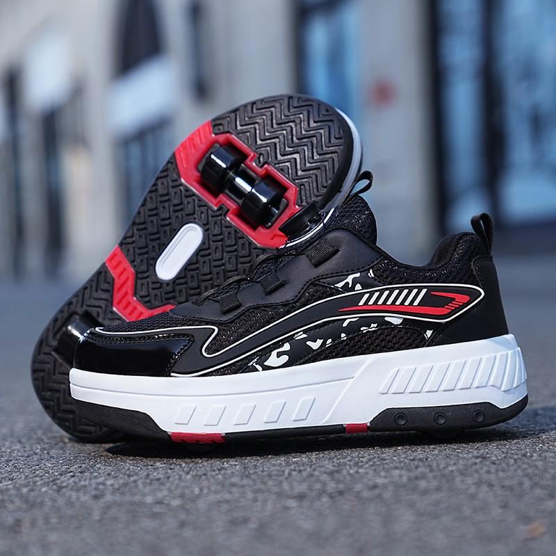 Youth style shoes Kids Light-Up Roller Shoes With Retractable Wheels Double Wheel PU Sole Slip-On Sneakers Boys Girls