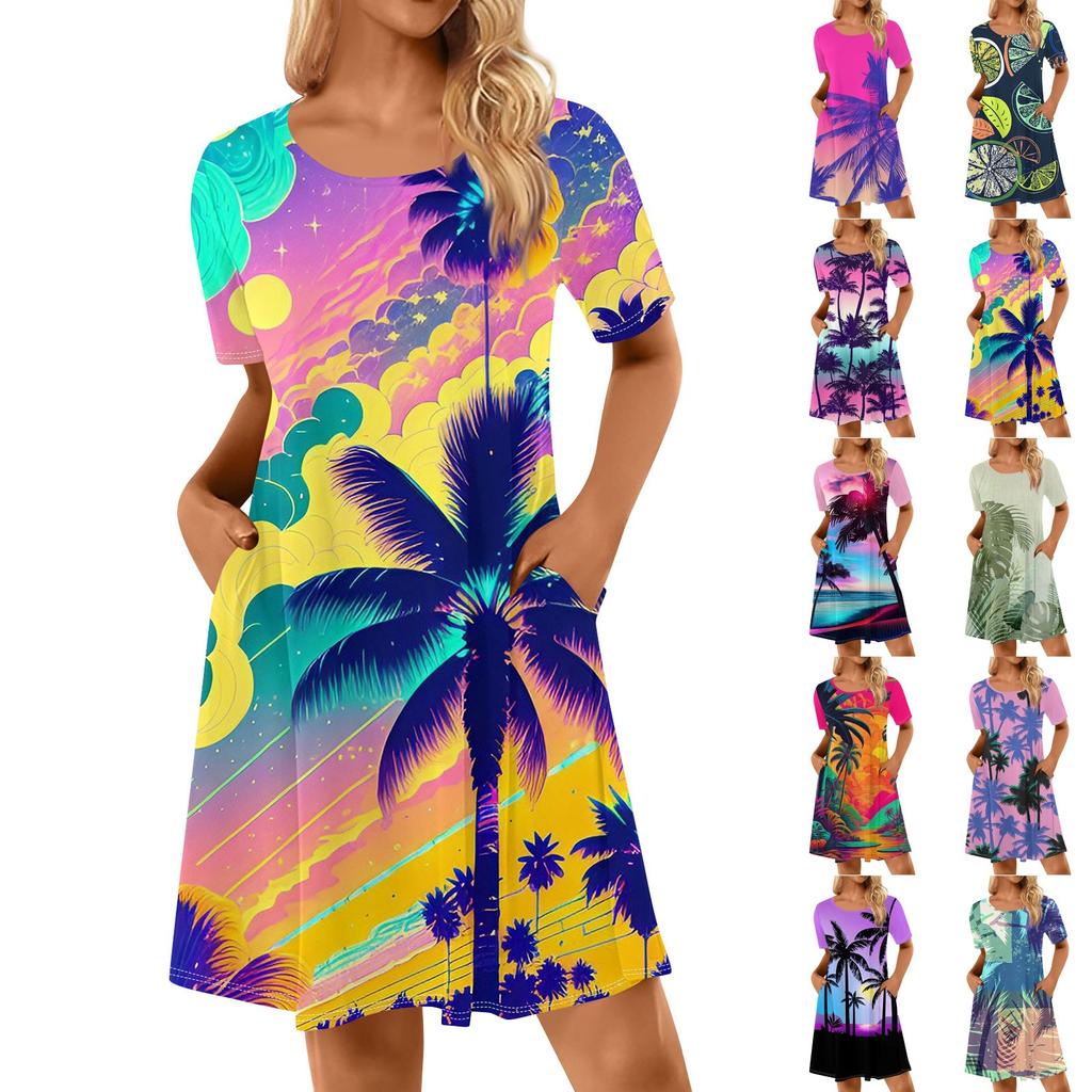 Женские повседневные платья с однотонным принтом, летние платья с ...