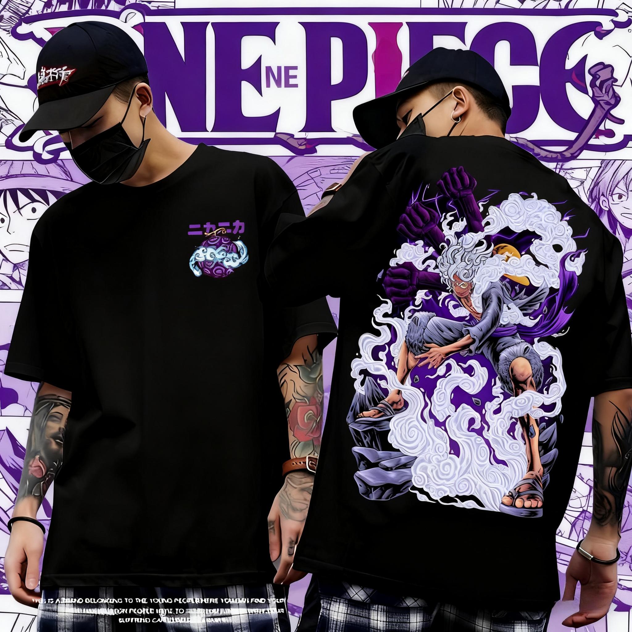 

2025 Summer One Piece Animation Brand 100Cotton Gear 5 Nika Form Monkey D Luffy Printed Tshirt for Unisex Short Sleeve Loose M