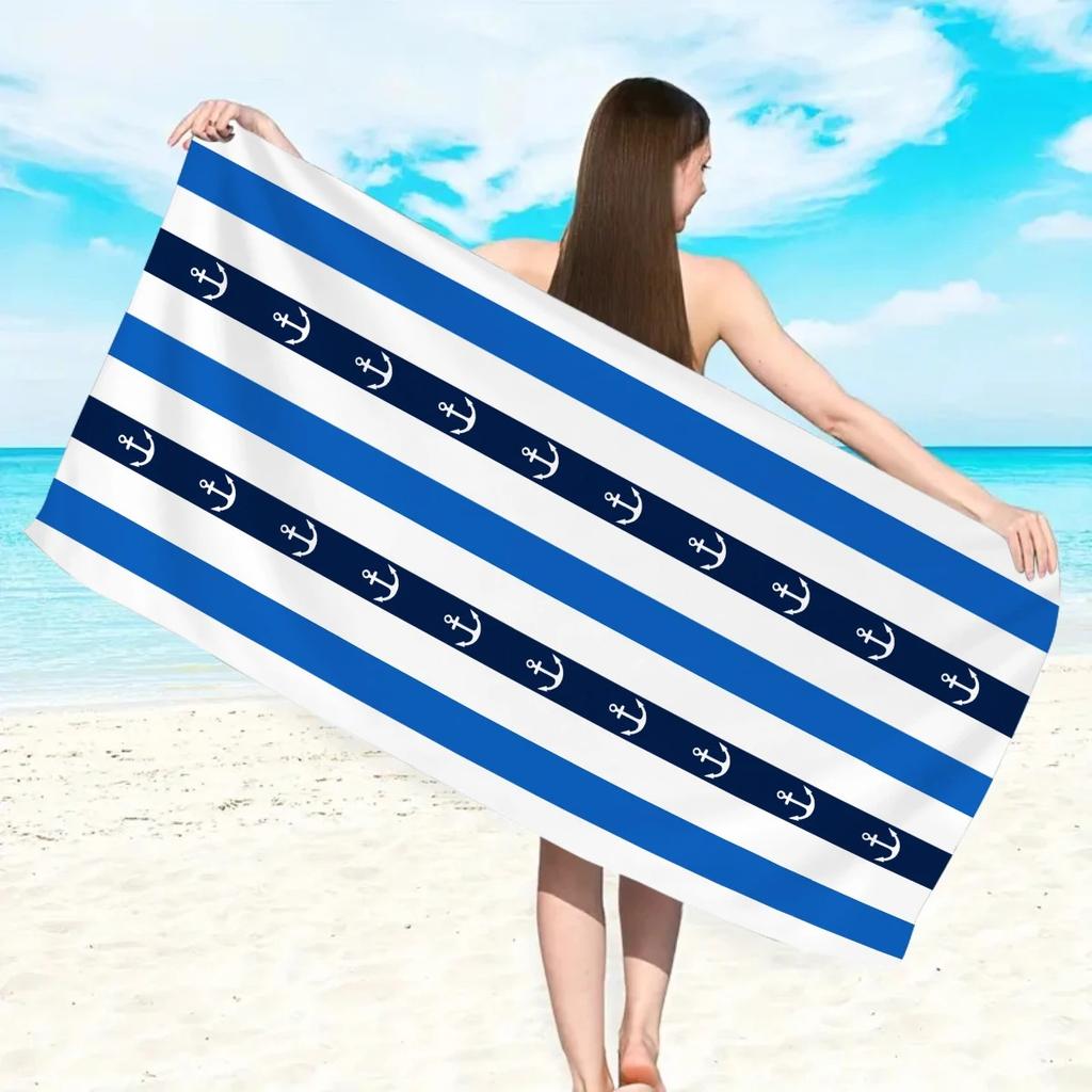 Nautical Anchor Beach Towel 2D Flat Printed Peach Skin Bath Towel Soft Quick Dry For Summer Vacation Swimming Pool