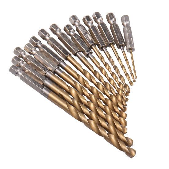 13Pcs HSS Hex Shank Drill Bit Set Quick Speed Change Titanium Coated Twist
