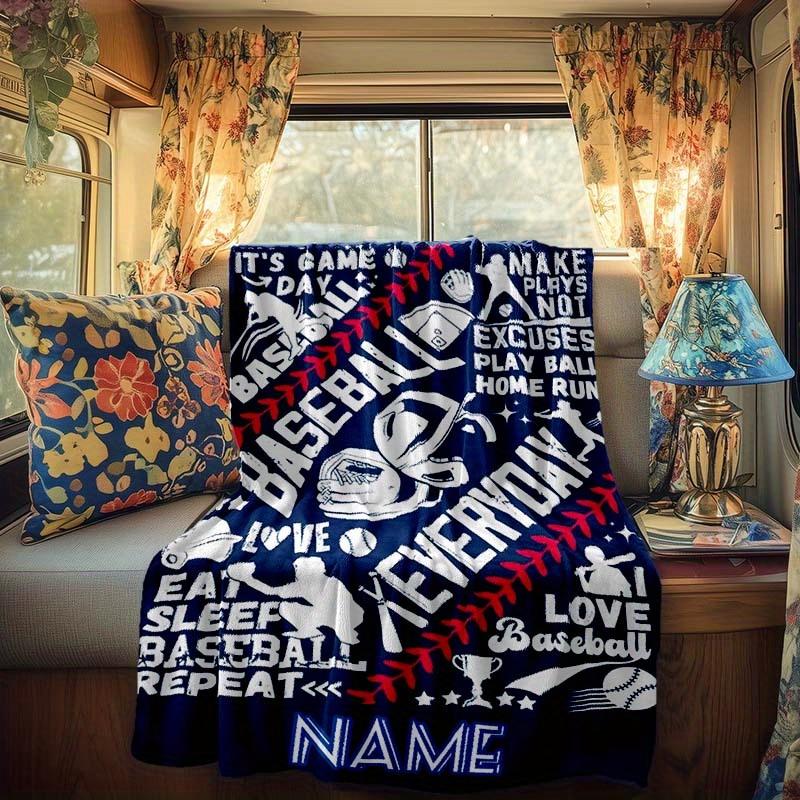 Blue Baseball Rv Customize Your Name Blanket Is Suitable For Rv Camping Traveling Rv Home Soft And Warm Rv Interior Blanket Suitable For Gifts To