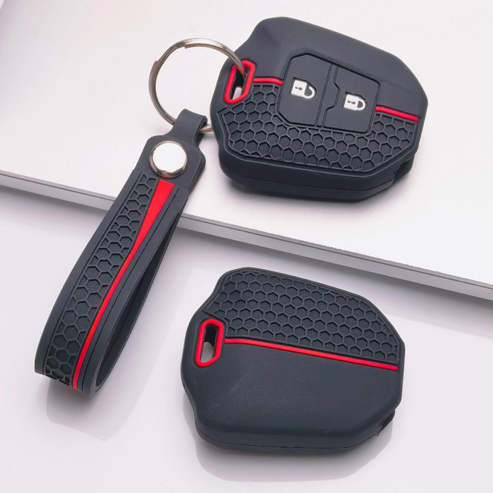 Silicone Remote Key Cover for Isuzu D Max Mu-x V-Cross Bison Rodeo with Keychain Honeycomb Texture Non Slip Grip Car Remote Key Sleeve