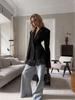 Chic European & American Women's Designer Black Lace Patchwork Slim Fit Blazer
