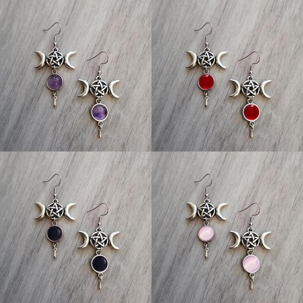 Natural Moon Long Chain Drop Earrings With Geometric Alloy Design For Fashionable Women