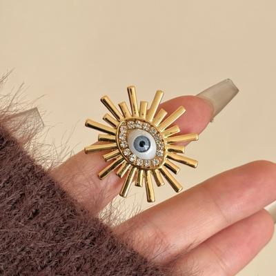 Personality Geometric Demon Eye Ring Blue Eyes Rhinestone Exaggerated Ring Minority Design Y2K Vintage Gold Ring Decoration