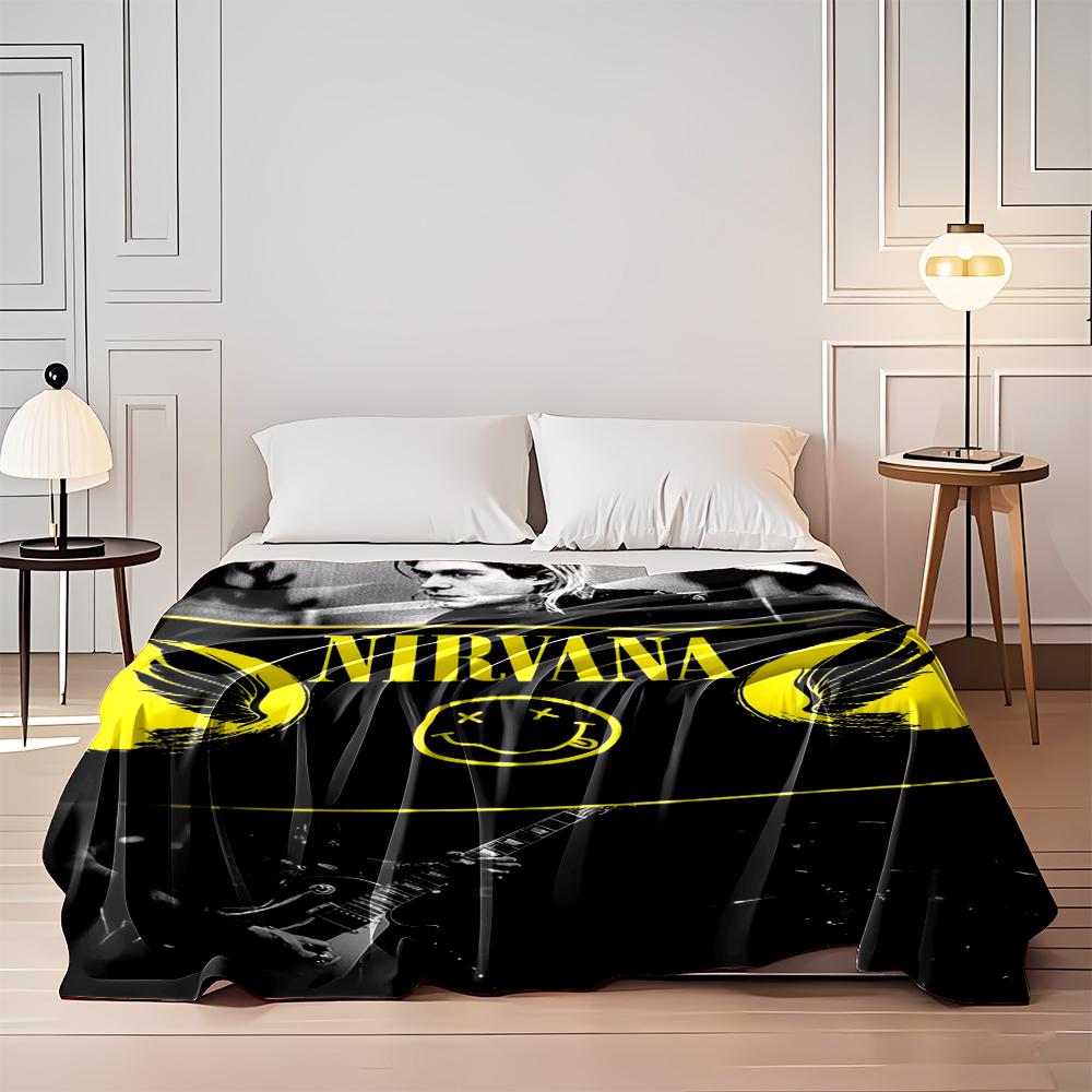 Nirvana Band Logo und Smiley Design Decke Flanelldecke für Schlafzimmer, Wohnzimmer, Sofa und Nickerchen Sofas.