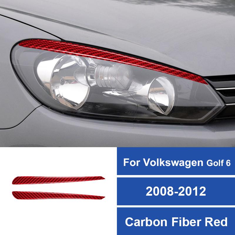 2PCS Real Carbon Fiber Car Headlight Eyebrow Decoration Stickers For Volkswagen Golf 6 2008-2012 Auto Exterior Accessories