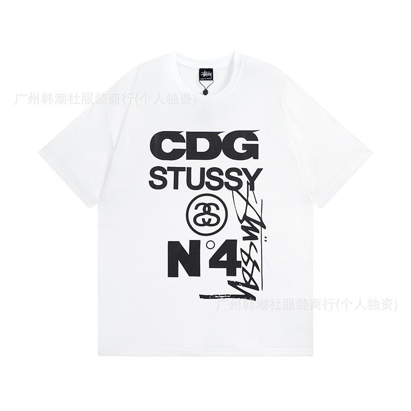 [2] American trendy brand short-sleeved t-shirt black and white collection printed short-sleeved t-shirt casual couple men and women of the same style
