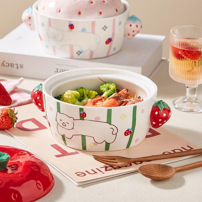 Süße Keramik-Ramen-Schüssel mit Deckel, Nudelsuppenschüssel für Zuhause & Studenten