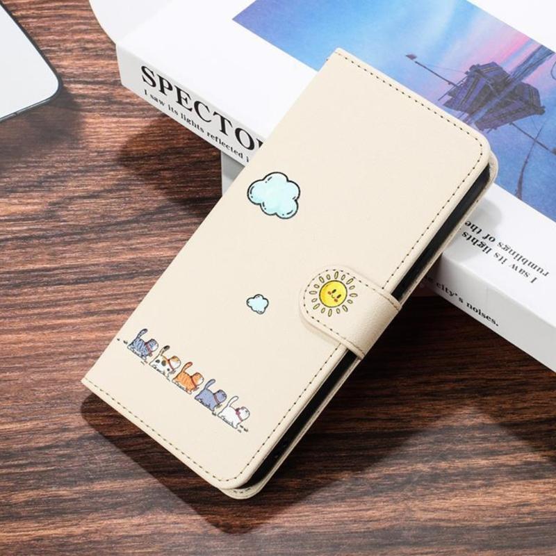 Artistic Feline Design Shockproof Flip Cover Case Protective Housing With Magnetic Snap Stand Function & Card Pockets