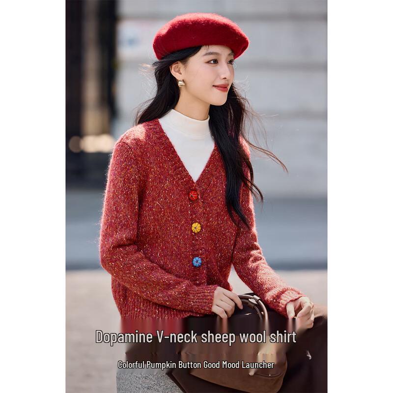 Shandubila Women's V-Neck Wool-Blend Knit Cardigan