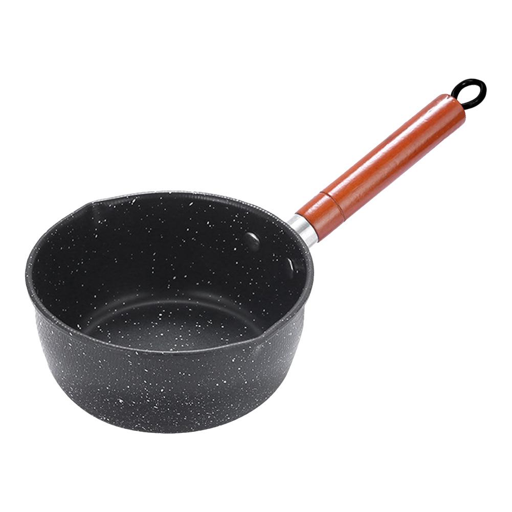 14CM Sauce Pan Cooking Pot with Pour Spout Milk Saucepan Wooden Handle Stick Proof Sauce Pan for Home Kitchen