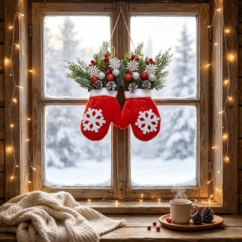 Christmas Gloves Wreath With Light With Light Design Wreath Hanging Ornaments For Christmas Indoor Outdoor Wall Decor