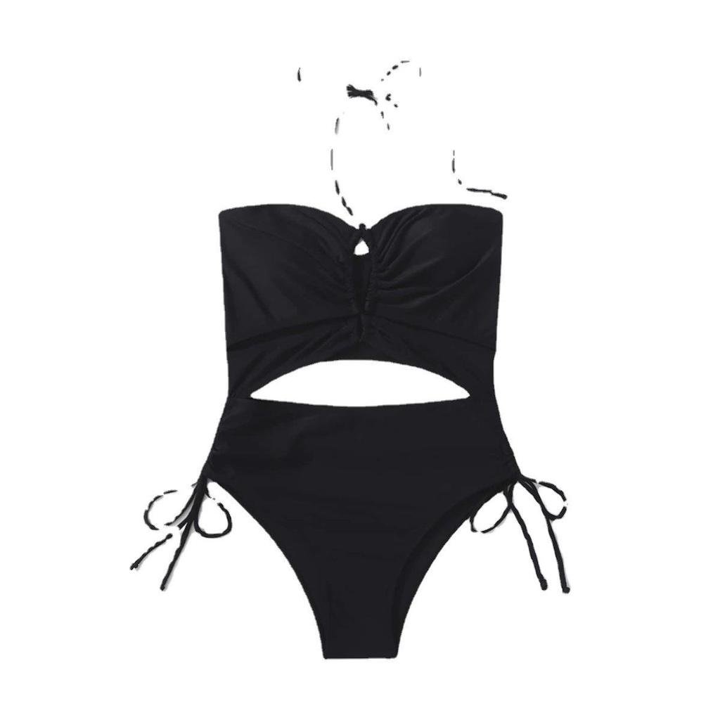 Swimsuit Women's One Piece Triangle Solid Color Multicolor Lace Up Drawstring Bikini Suits