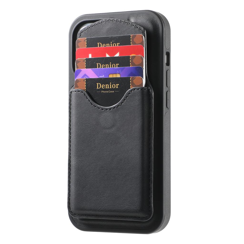 DENIOR D19 For iPhone 15 Pro Max Magnetic Case Leather+PC+TPU Cover with Detachable Card Bag