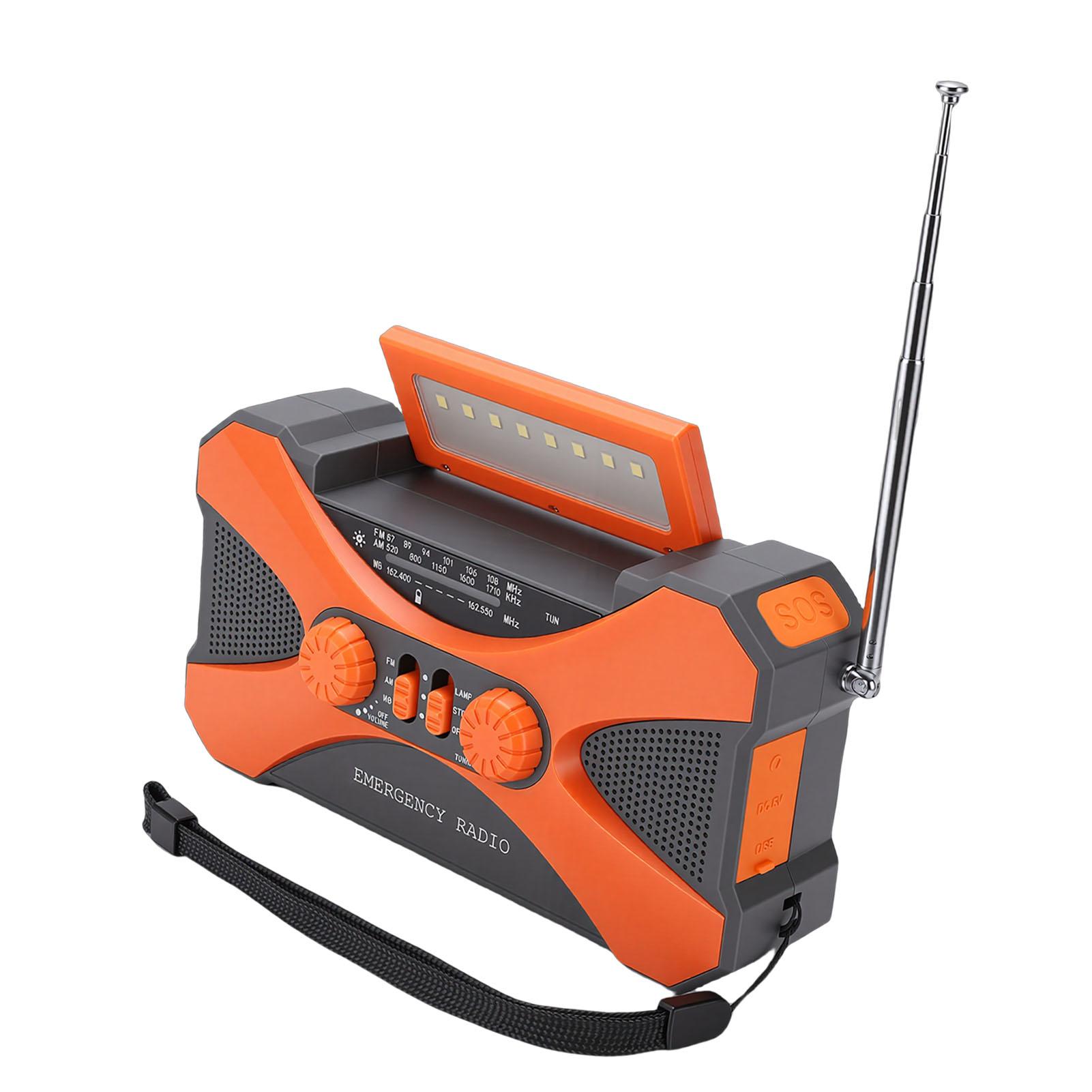 

Wireless Emergency Radio Solar Hand Crank USB AM FM WB NOAA Radio with 10000mAh Battery Flashlight Phone Charger SOS помаранчевий