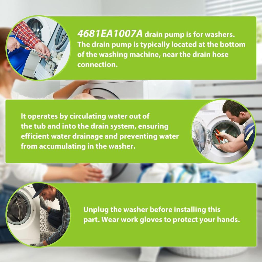 DP040-012 4681EA1007A Washer Pump (OEM) Compatible with Lg WT1101CW WT1201CV WT1201CW WT4870CW WT1501CW WT5270CW, Kenmore 796.31513210, Part Number: