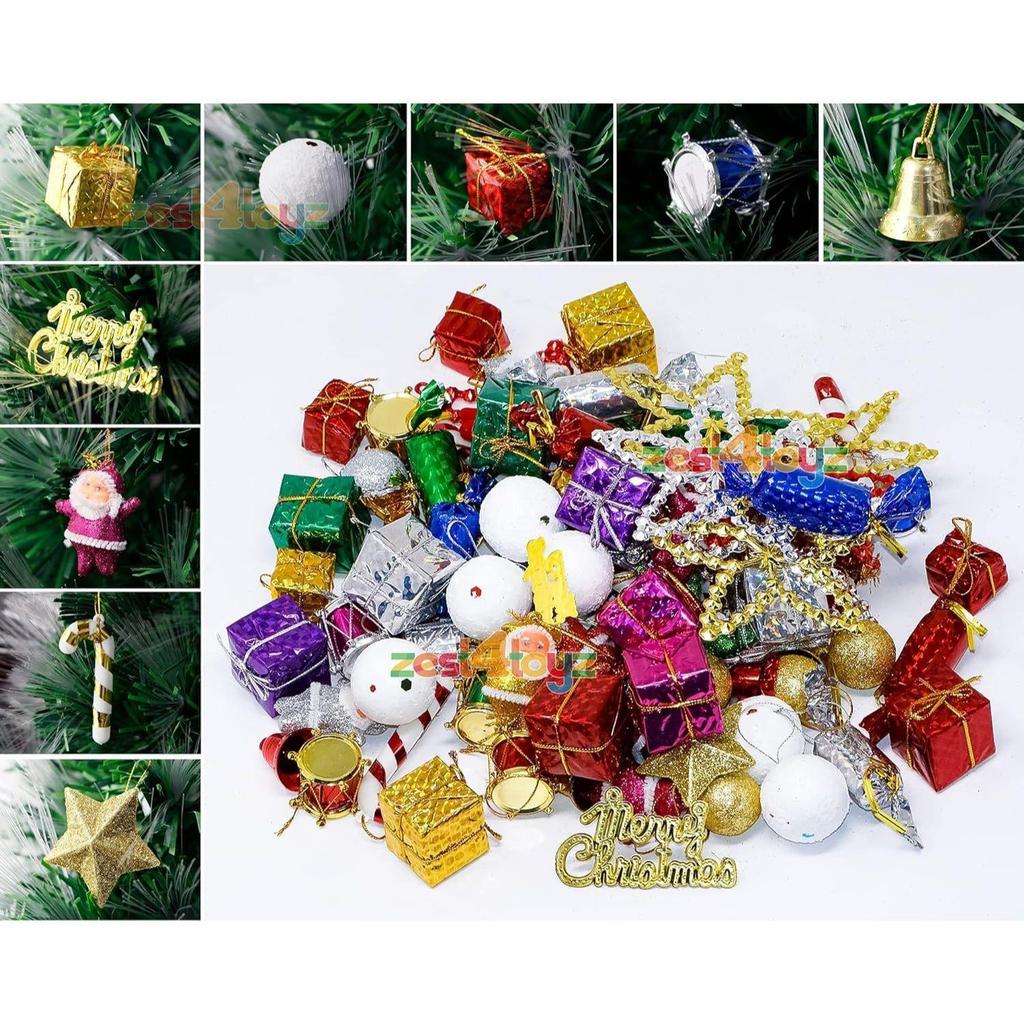 (30 Pcs) Multicolor  Christmas Decorations with Bells Candy Sticks Stars Gift Boxes and Santa Ornaments Christmas Tree Decoration Items