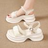 Thick Bottom Sports Sandals Female Summer Pearl One Word Buckle Strap Casual Beach Sandals Fashion Women Summer Shoes Breathable for Hot Weather