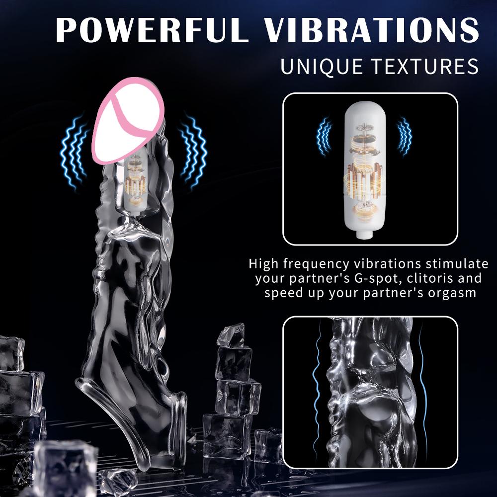 8.6 Inch Clear Cock Ring Extender Reusable Penis Sleeve with Vibrator Penis Ring Soft Dick Enlarger for Couples Reusable Condoms