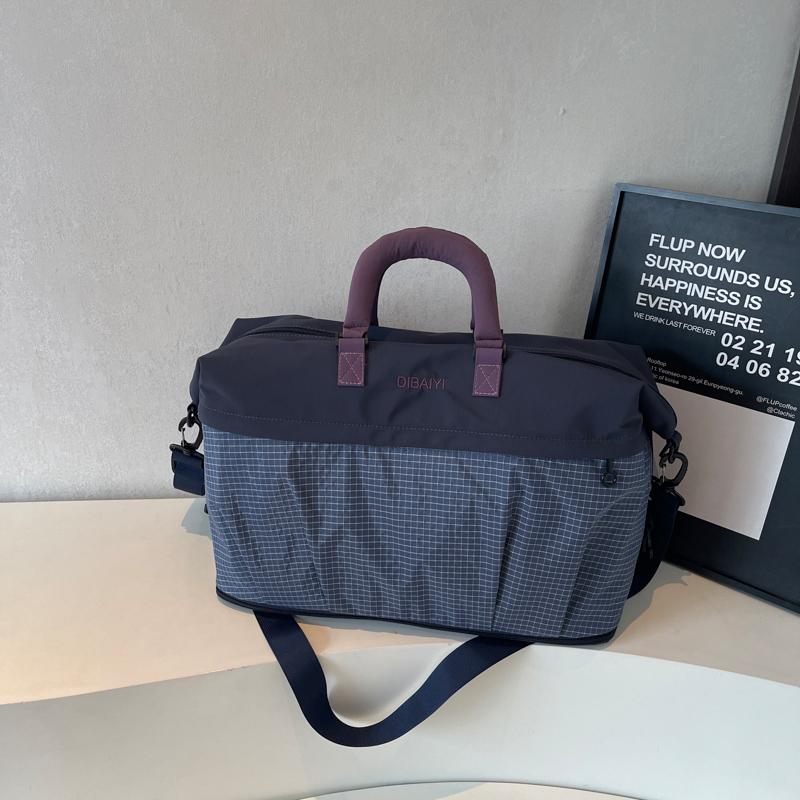 Nylon Duffel Bag for Women and Men Large Capacity Travel Gym Bag with Grid Pattern Design Hand Carry Shoulder Bag for Short Trip