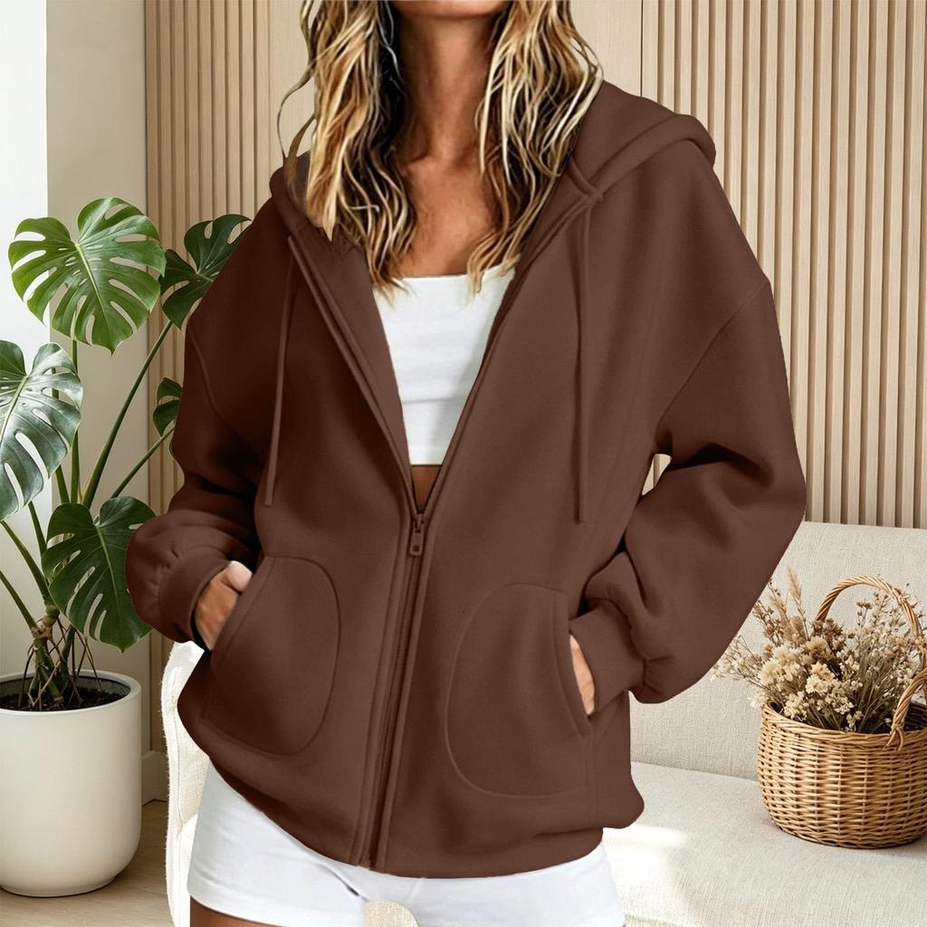 Women's Long Sleeve Zip Up Hoodie with Front Pockets Casual Sweatshirt