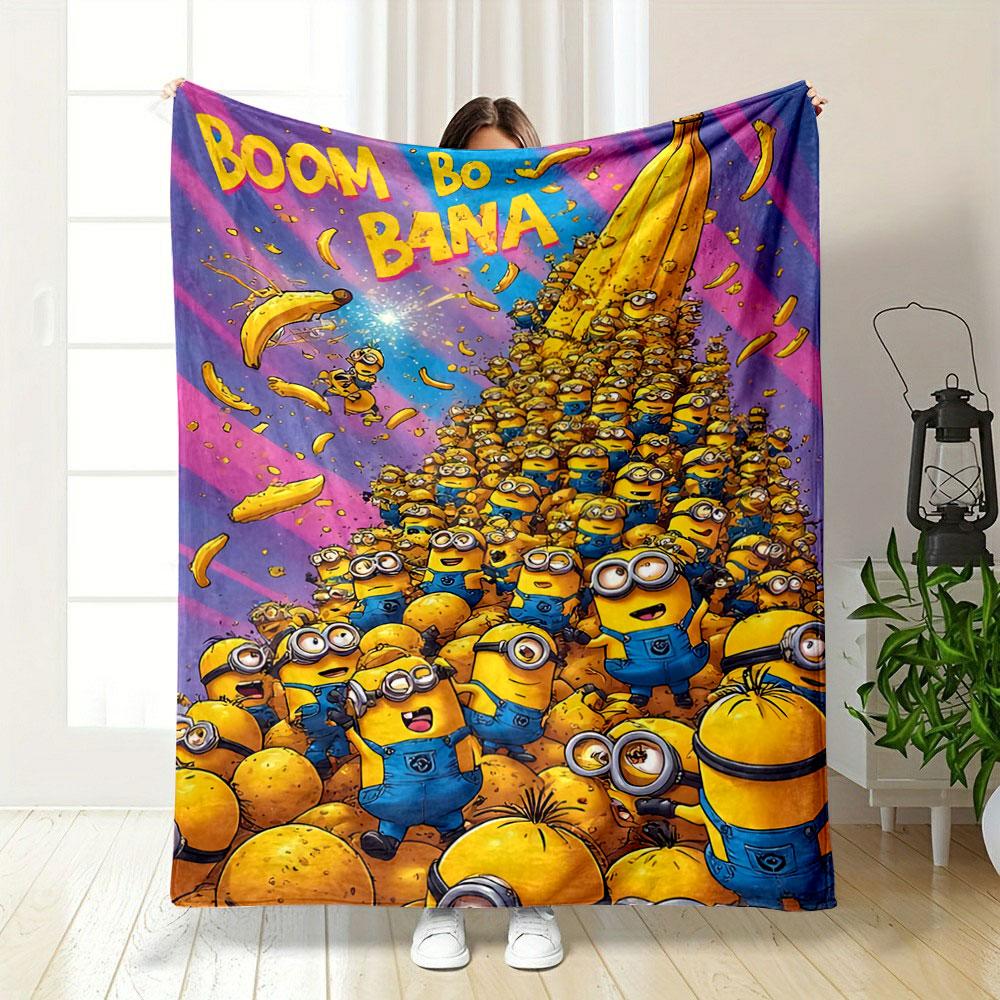 A crowd of yellow characters with goggles near a giant banana explosion. for all seasons blanket lunch break throw gift