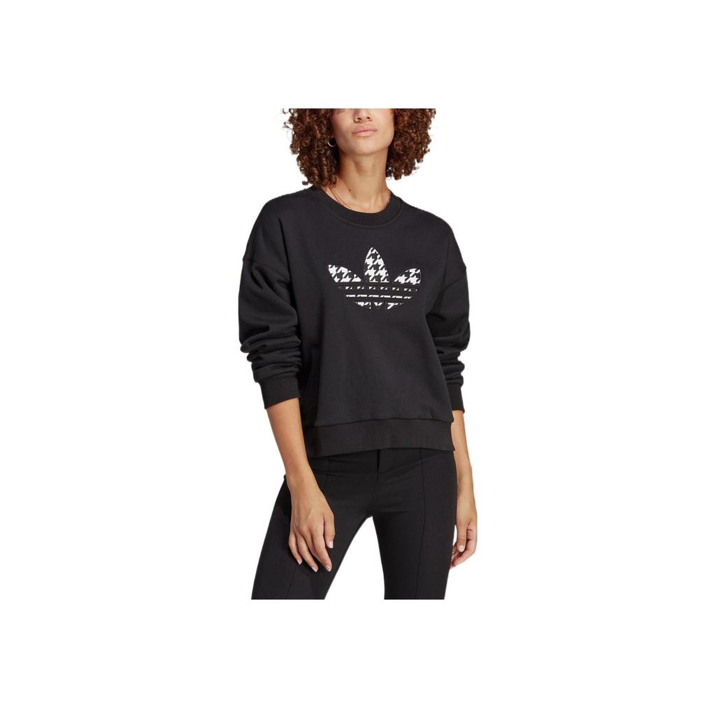 Adidas Originals Trefoil Logo Print Crew Neck Sweatshirt Women Tops Black IC5147