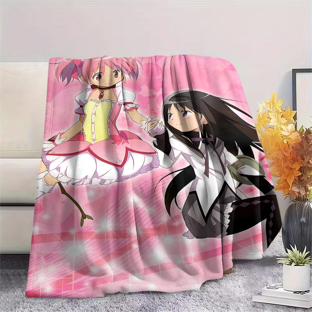 1PC Puella Magi Madoka Magica Print Flannel Blanket, High Quality All Seasons, Home Decor, Warmth and Comfort, Perfect for Christmas Gifts