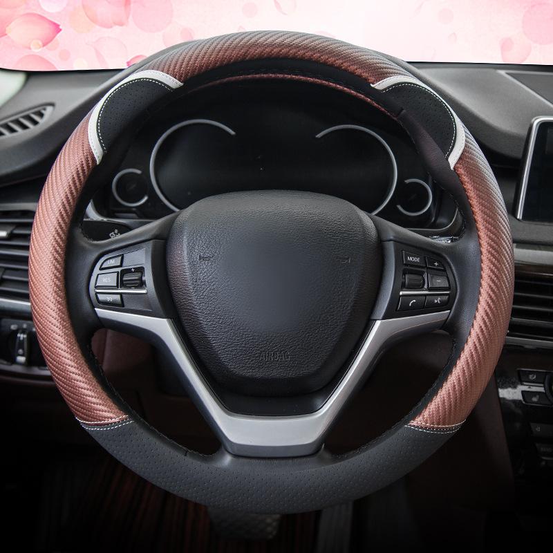 Мультфильм Cat Ear Крышка рулевого колеса, Общая крышка автомобильного рулевого колеса, Автомобильные декоративные аксессуары 37-38cm кофейный